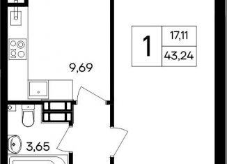 Продается 1-ком. квартира, 43.2 м2, посёлок городского типа Гвардейское