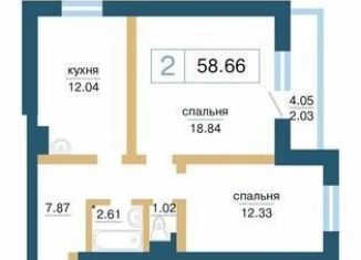 Двухкомнатная квартира на продажу, 58.7 м2, Красноярск, ЖК Нанжуль-Солнечный