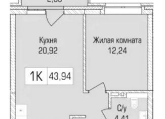 Двухкомнатная квартира на продажу, 43.9 м2, Новосибирск