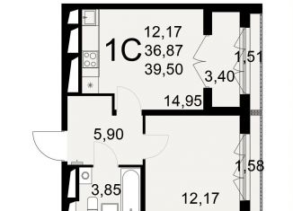 Продается 1-комнатная квартира, 39.5 м2, Тульская область