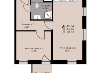 2-комнатная квартира на продажу, 43.2 м2, городской посёлок Рощино
