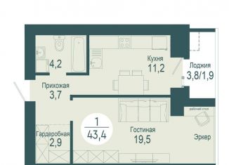 Продается 1-комнатная квартира, 43.4 м2, Красноярск, ЖК Скандис озеро, улица Авиаторов, 20