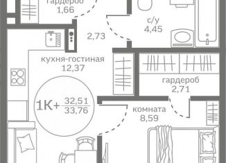 Продается однокомнатная квартира, 32.5 м2, деревня Патрушева, улица Петра Ершова, 8