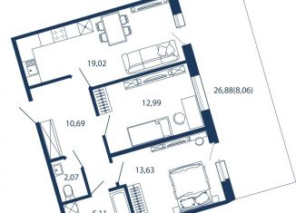 3-комнатная квартира на продажу, 71.6 м2, Сестрорецк