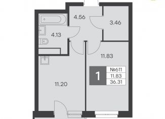 Продажа 1-комнатной квартиры, 36.3 м2, Екатеринбург, улица Громова, 26, ЖК Миллениум