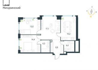 Продается 3-комнатная квартира, 74.2 м2, Москва, жилой комплекс Левел Мичуринский, к1, метро Раменки