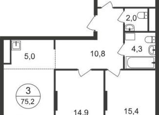 Продаю 3-ком. квартиру, 75.2 м2, Московский, 11-я фаза, к4