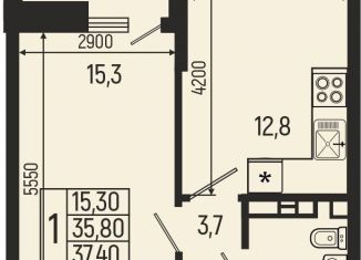 Продаю 1-ком. квартиру, 37.4 м2, Майкоп