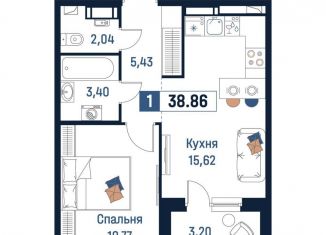 Продаю 1-комнатную квартиру, 38.9 м2, Ленинградская область