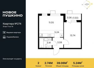 Продается двухкомнатная квартира, 39.1 м2, Пушкино, жилой комплекс Новое Пушкино, к23