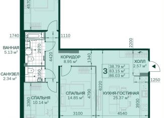 3-комнатная квартира на продажу, 82.7 м2, Санкт-Петербург, Магнитогорская улица, 3к2, метро Ладожская