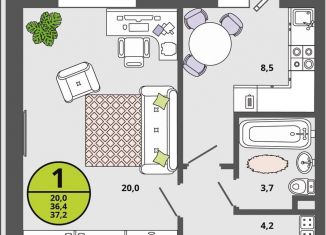 Продается 1-комнатная квартира, 36.4 м2, Тульская область, улица Героя России Горшкова, 9к1