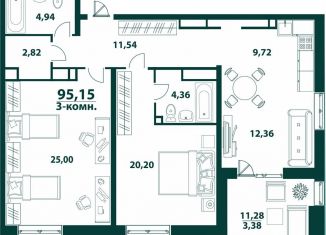 Продаю трехкомнатную квартиру, 95.2 м2, Ульяновск, жилой комплекс Аквамарин-2, 3