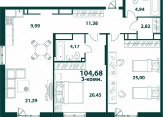 Продам трехкомнатную квартиру, 104.7 м2, Ульяновск, жилой комплекс Аквамарин-2, 3