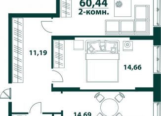 Продам 2-комнатную квартиру, 60.4 м2, Ульяновск, жилой комплекс Аквамарин-2, 3