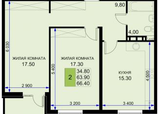 Продам 2-комнатную квартиру, 66.4 м2, Краснодарский край, Казачья улица, 6к2