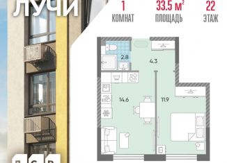 Продажа однокомнатной квартиры, 33.5 м2, Москва, Производственная улица, 17, ЖК Лучи