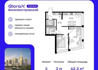 Продается двухкомнатная квартира, 62.3 м2, Санкт-Петербург, муниципальный округ Морской