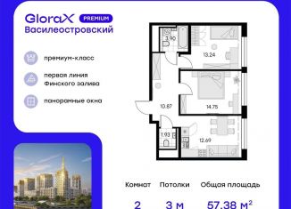 Продается двухкомнатная квартира, 57.4 м2, Санкт-Петербург, муниципальный округ Морской