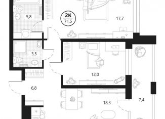 Продам двухкомнатную квартиру, 71.5 м2, Тюменская область, улица братьев Бондаревых, 5