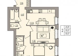 Продается 2-ком. квартира, 55.6 м2, Волгоград, улица Землячки, 84