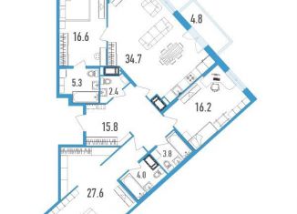 3-ком. квартира на продажу, 127.8 м2, Санкт-Петербург, Василеостровский район, бульвар Александра Грина, 2к2