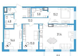 Продам 3-комнатную квартиру, 102.9 м2, Санкт-Петербург, муниципальный округ Гавань, бульвар Александра Грина, 2к2