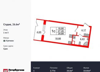 Продажа квартиры студии, 26.6 м2, Санкт-Петербург, ЖК Зелёный Квартал, улица Струве, 10к1