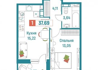 Продается однокомнатная квартира, 37.7 м2, Мурино, ЖК Графика