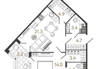 Продам 1-ком. квартиру, 55.7 м2, Санкт-Петербург, муниципальный округ Лиговка-Ямская, Миргородская улица, 1