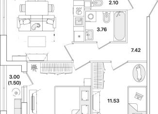 Продается двухкомнатная квартира, 56.7 м2, Санкт-Петербург, муниципальный округ Полюстрово