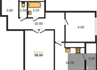 2-комнатная квартира на продажу, 58.1 м2, Воронеж, улица Фёдора Тютчева, 93А