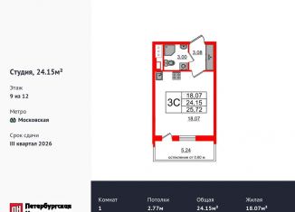 Продаю квартиру студию, 24.2 м2, Санкт-Петербург, метро Проспект Ветеранов, Кубинская улица, 78к2