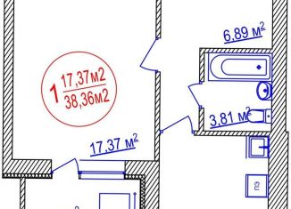 Продается 1-комнатная квартира, 38.4 м2, Республика Башкортостан, улица Лётчиков, 1/9