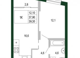 Продажа 1-ком. квартиры, 39.3 м2, Екатеринбург, ЖК Парковый Квартал, улица Цвиллинга, 7/6