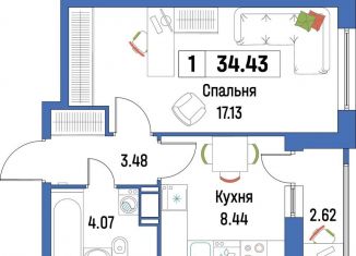 Продается 1-комнатная квартира, 34.4 м2, Мурино, ЖК Урбанист