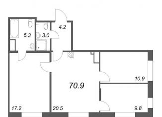 Продажа 3-комнатной квартиры, 70.9 м2, Санкт-Петербург, метро Василеостровская