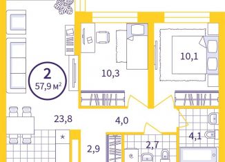 Продажа двухкомнатной квартиры, 57.9 м2, Екатеринбург, улица Щербакова, 76, ЖК Астон Сезоны