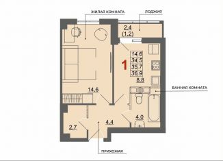 Продаю 1-ком. квартиру, 35.7 м2, Волгоградская область, улица имени Кортоева, 7