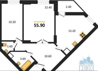 Продаю 2-ком. квартиру, 55.9 м2, Воронеж, улица Фёдора Тютчева, 93/4, ЖК Микрорайон Боровое
