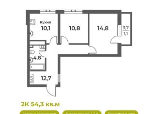 2-комнатная квартира на продажу, 54.3 м2, Кемеровская область, Уфимская улица, 4