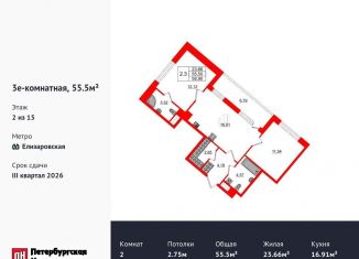 Продаю двухкомнатную квартиру, 55.5 м2, Санкт-Петербург, метро Проспект Большевиков
