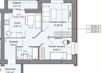 Продается 2-комнатная квартира, 52.4 м2, Киров, Березниковский переулок, 28, ЖК Северный