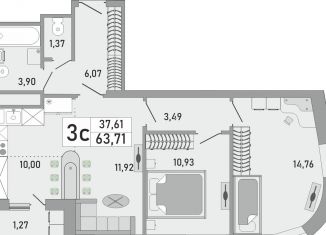 Продается 3-комнатная квартира, 63.7 м2, Республика Башкортостан, жилой комплекс Платинум, скА