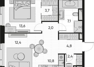 2-комнатная квартира на продажу, 56.8 м2, Москва, район Марьина Роща