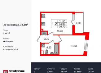 Продается однокомнатная квартира, 34.8 м2, Санкт-Петербург, муниципальный округ Коломяги