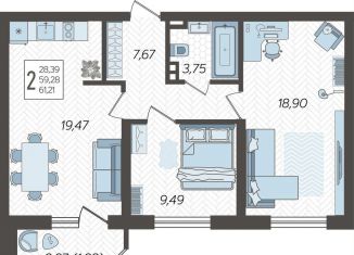 Продается 2-комнатная квартира, 61.2 м2, Краснодар, микрорайон КСК