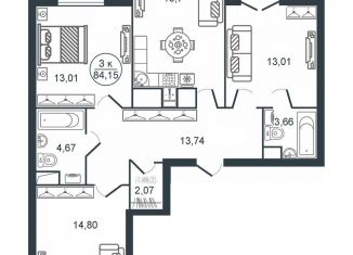 Продам трехкомнатную квартиру, 84.2 м2, Тверь, Московский район