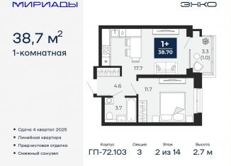 Продажа 1-комнатной квартиры, 38.7 м2, Тюменская область