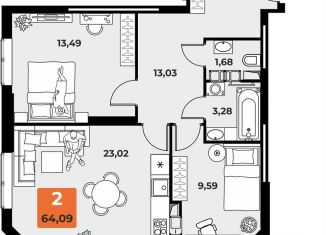 Продается двухкомнатная квартира, 64.1 м2, Самара, Октябрьский район